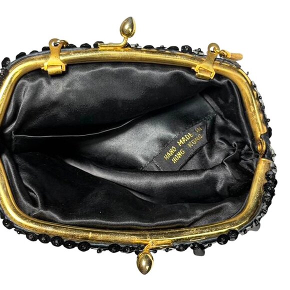 VINTAGE Black Shimmer Facetted Dangle Bead & Sequin 1920s Style Evening Bag - Picture 7 of 8